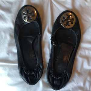Tory Burch Black with Silver Reva Flats 7.5